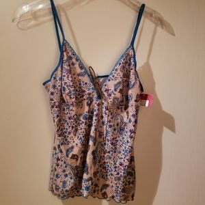 Blue/Tan Camisole with Lace